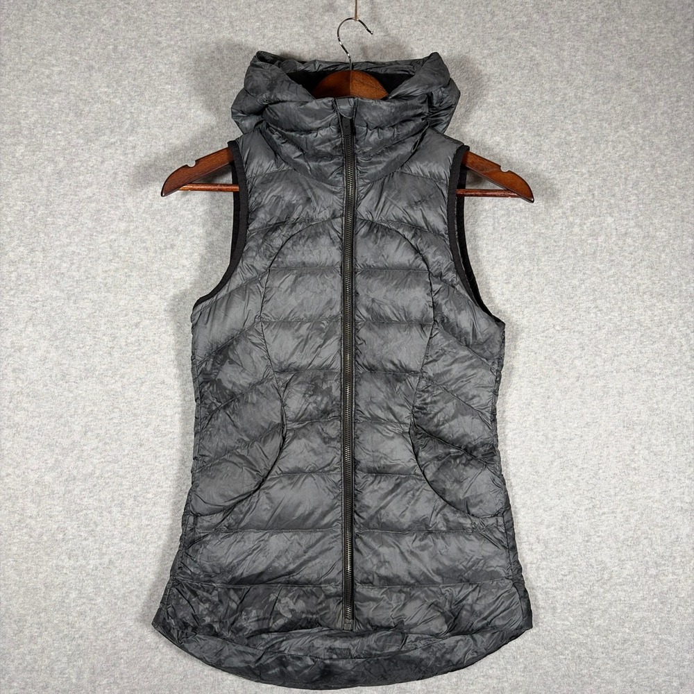 Lululemon Pack It Down Vest Women Size 2 Gray Tie Dye Removable Hood